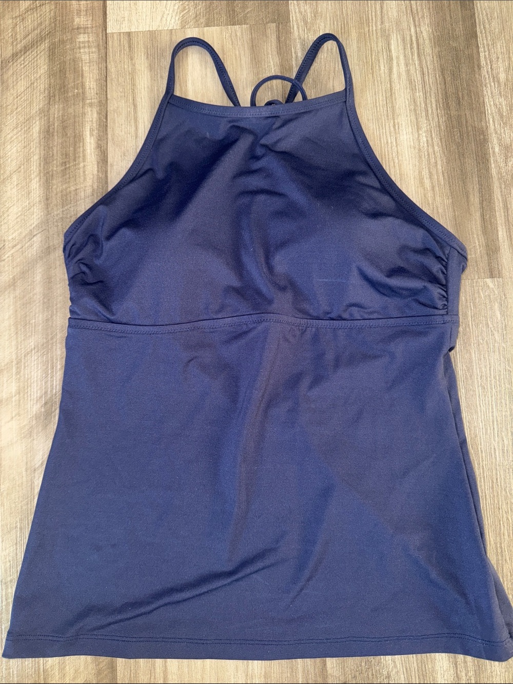 Athleta Swimsuit small Halter Tank Top Navy Blue Built-in-Bra tankini Strappy